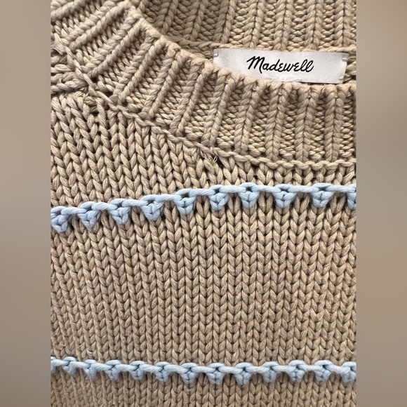 MADEWELL TEXTURED COTTON CREWNECK SWEATER IN STRIPE, PALE BLUE, SIZE XS, - Picture 8 of 16